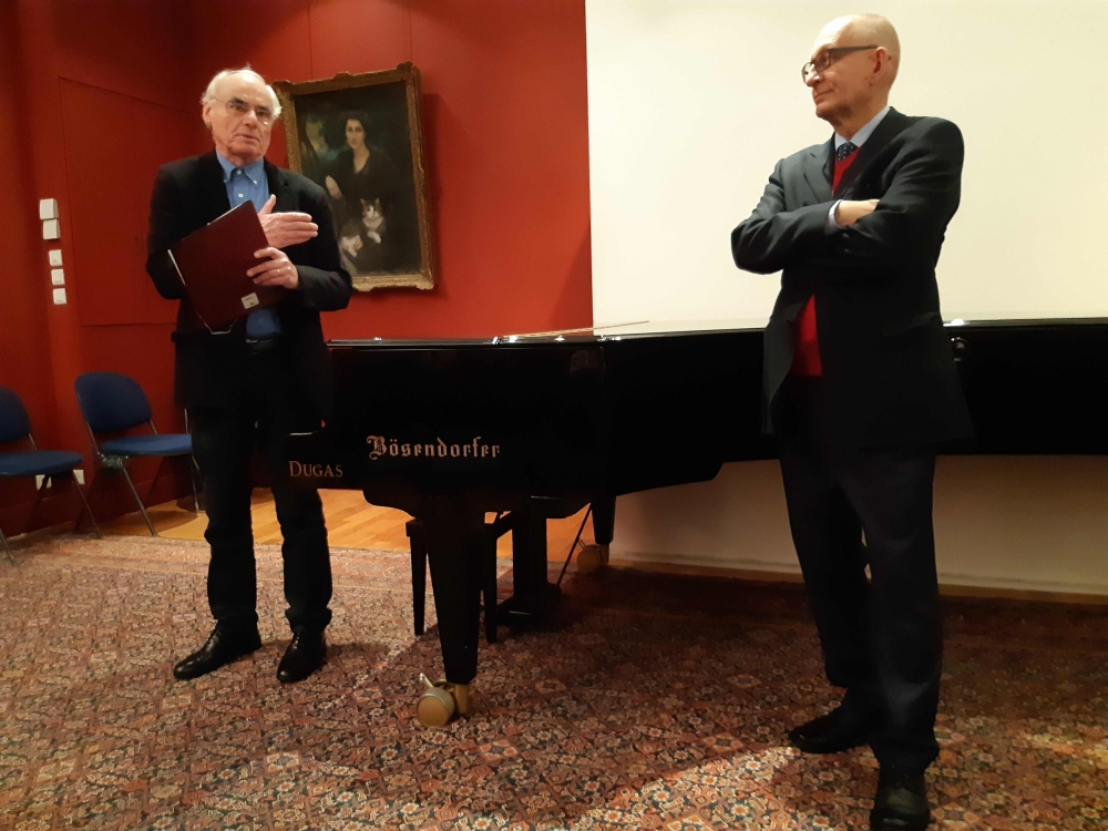 Otwarcie wystawy, prof. M. Tomaszewski i autor, 14.01.2020