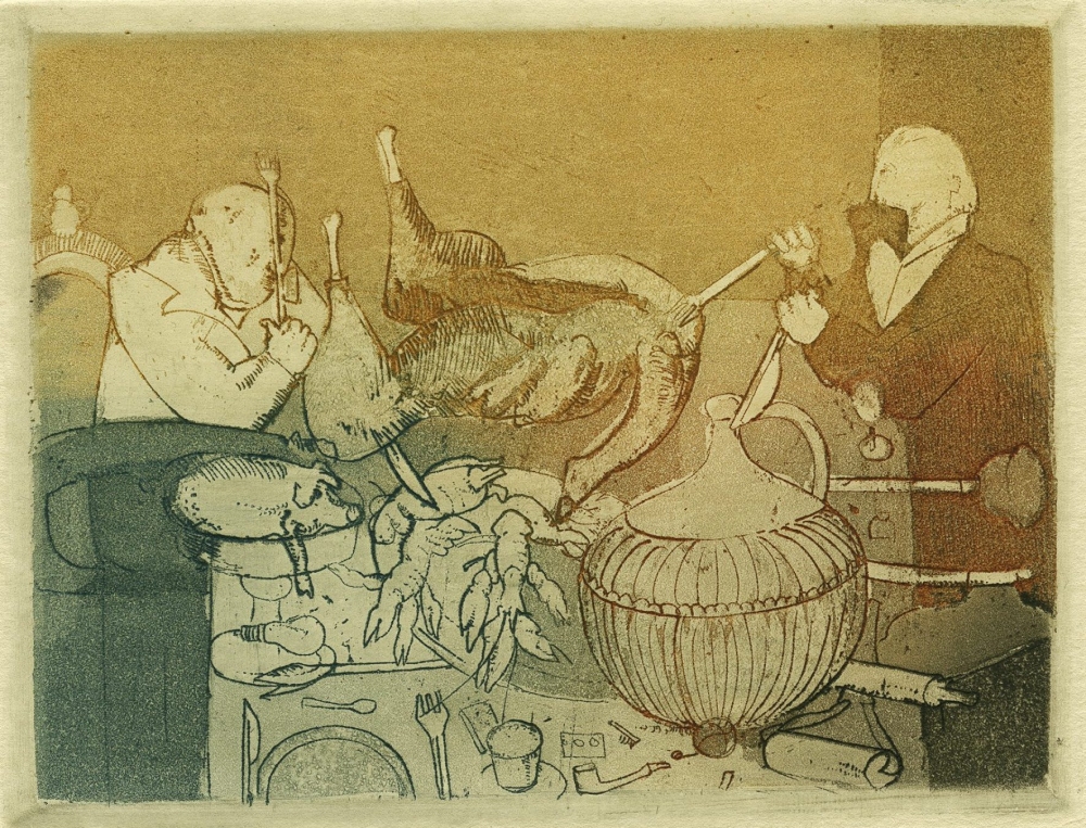 R. Oramus, Uczta I,1983-2009; akwaforta, akwatinta